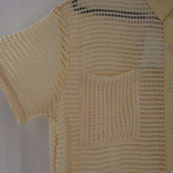 Andthewhy Sheer Mesh Top Womens  Yellow Boho Minimalist Layering Beach NWT - Picture 5 of 9